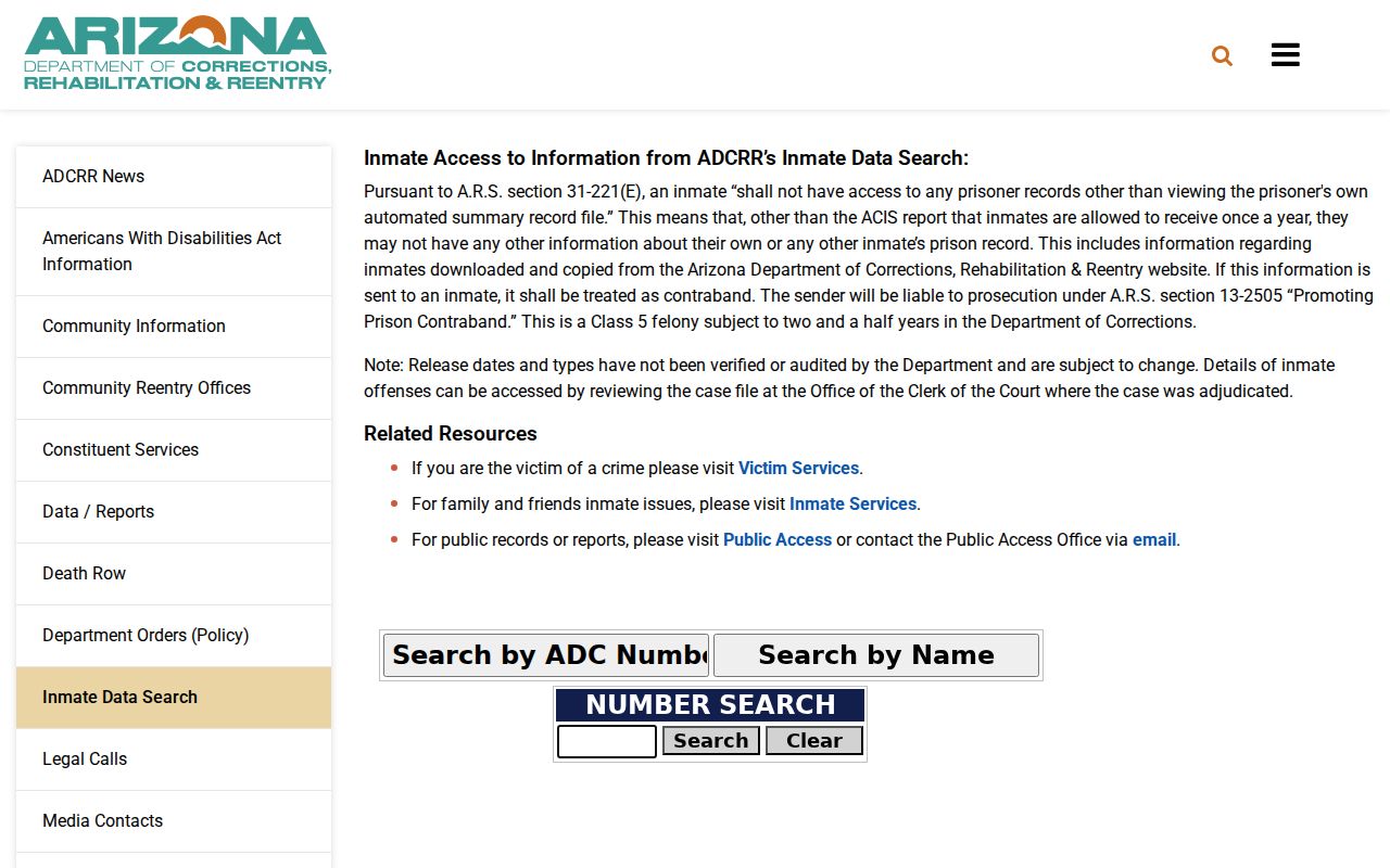 Peoria residents directory Arizona inmate data search