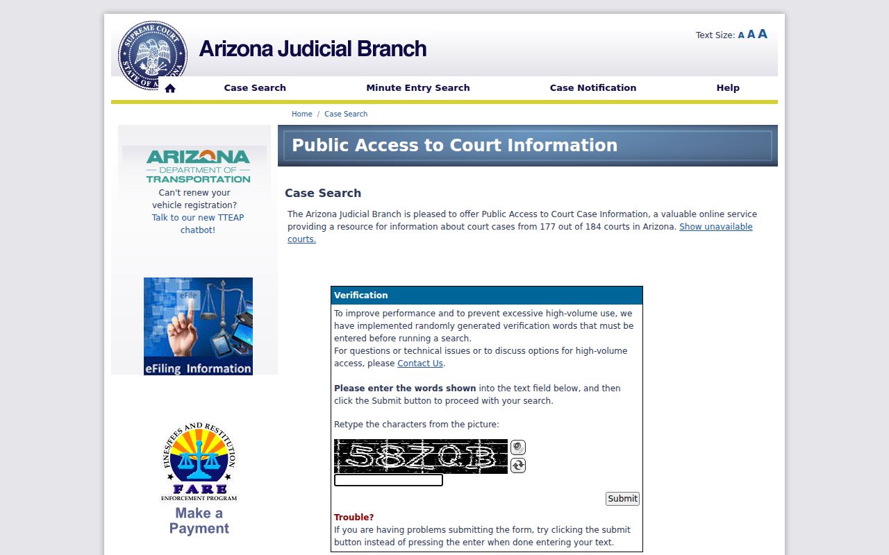 Peoria resident lookup through the Arizona statewide court case search